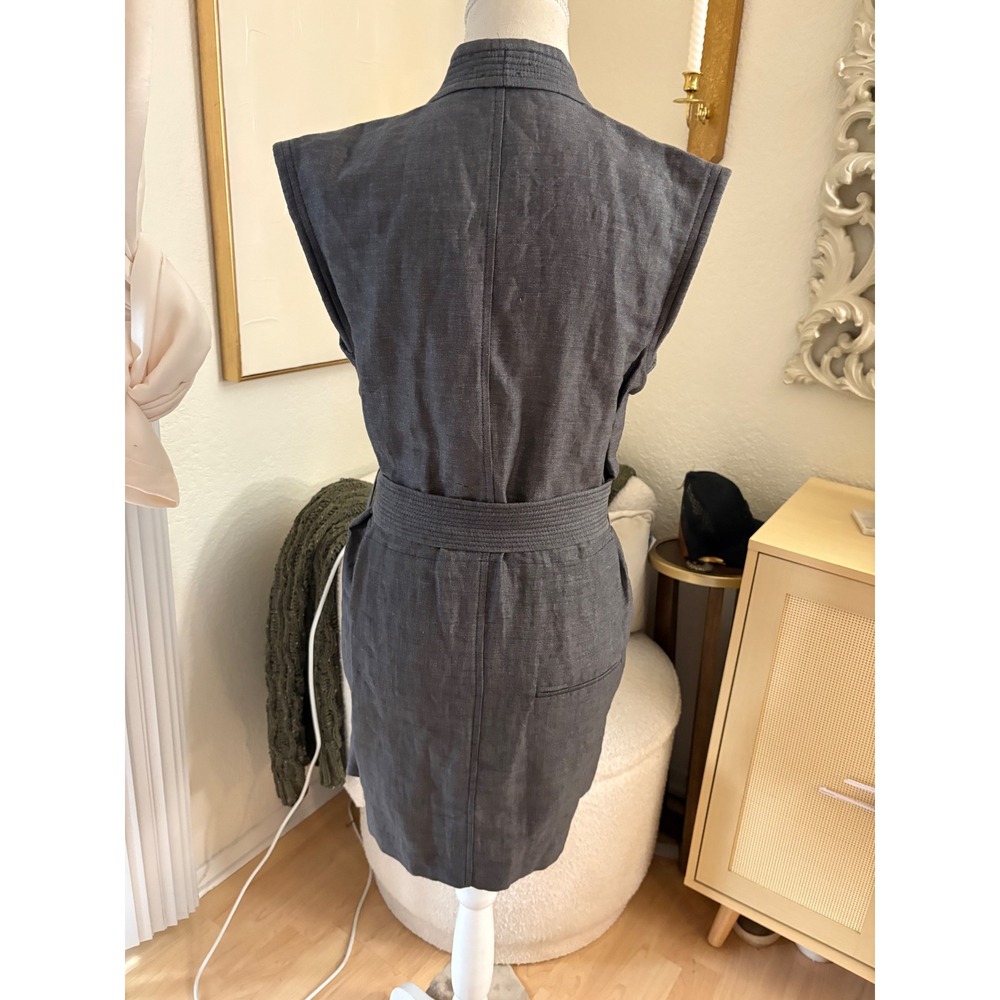 Isabel Marant Etoile Black Grey Linen Belted Sleeveless Mini Dress Size 36 Small - Picture 3 of 9